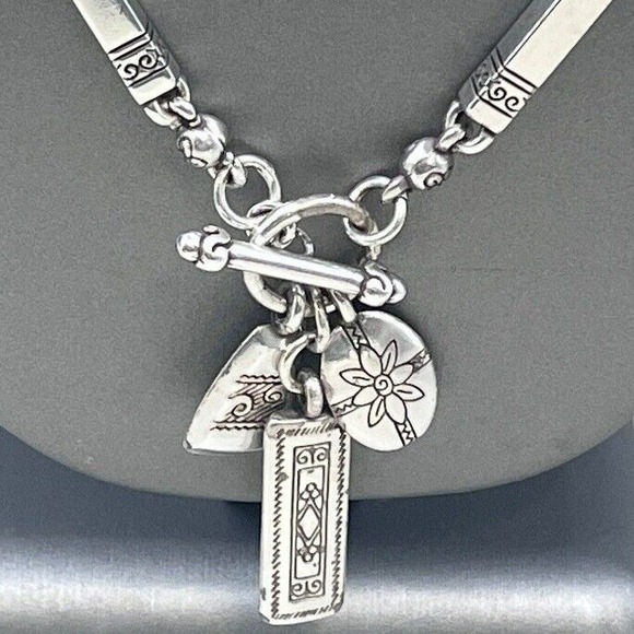 Brighton Silver Plated Charm Necklace Toggle Clasp Pendant Tassle Scroll Chain‎ - Picture 2 of 8